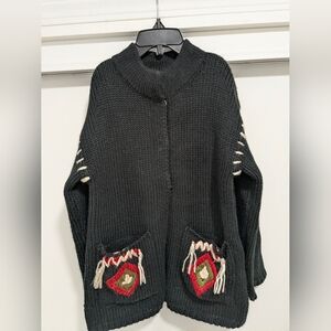 ZARA Girls Black Knit Sweater with Red Accents